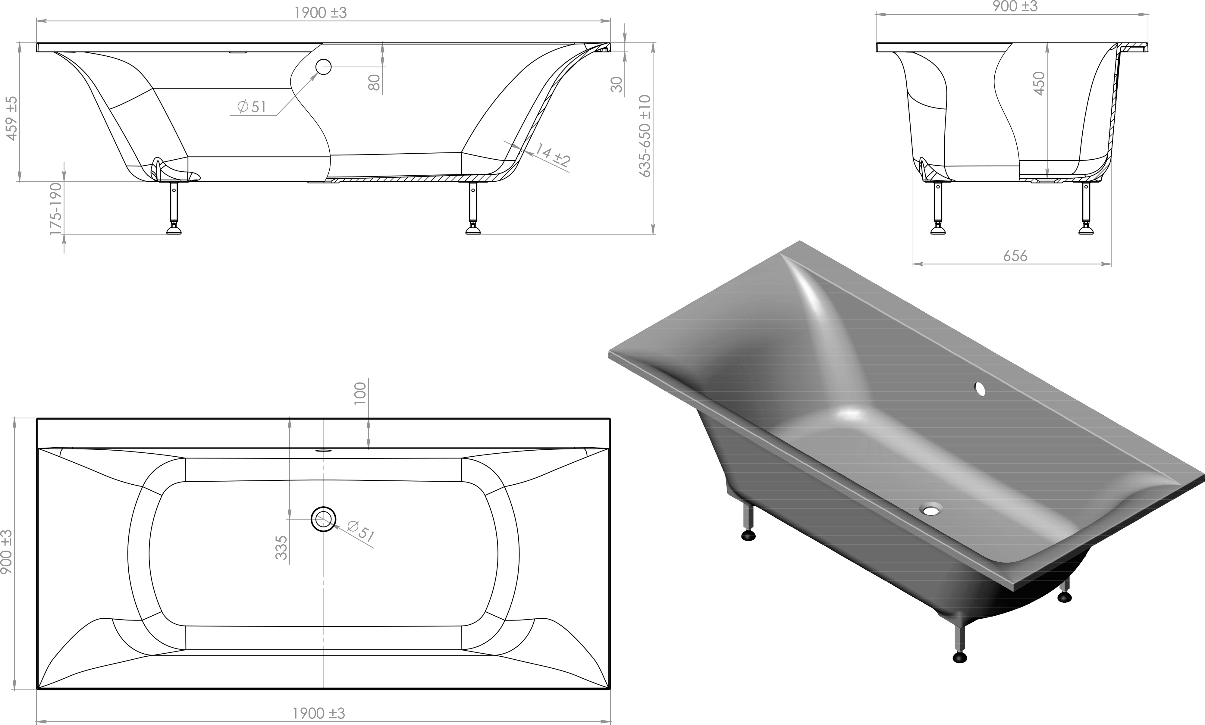 Ванна из искусственного камня Астра-Форм Геркулес 190x90 01010016 - 6