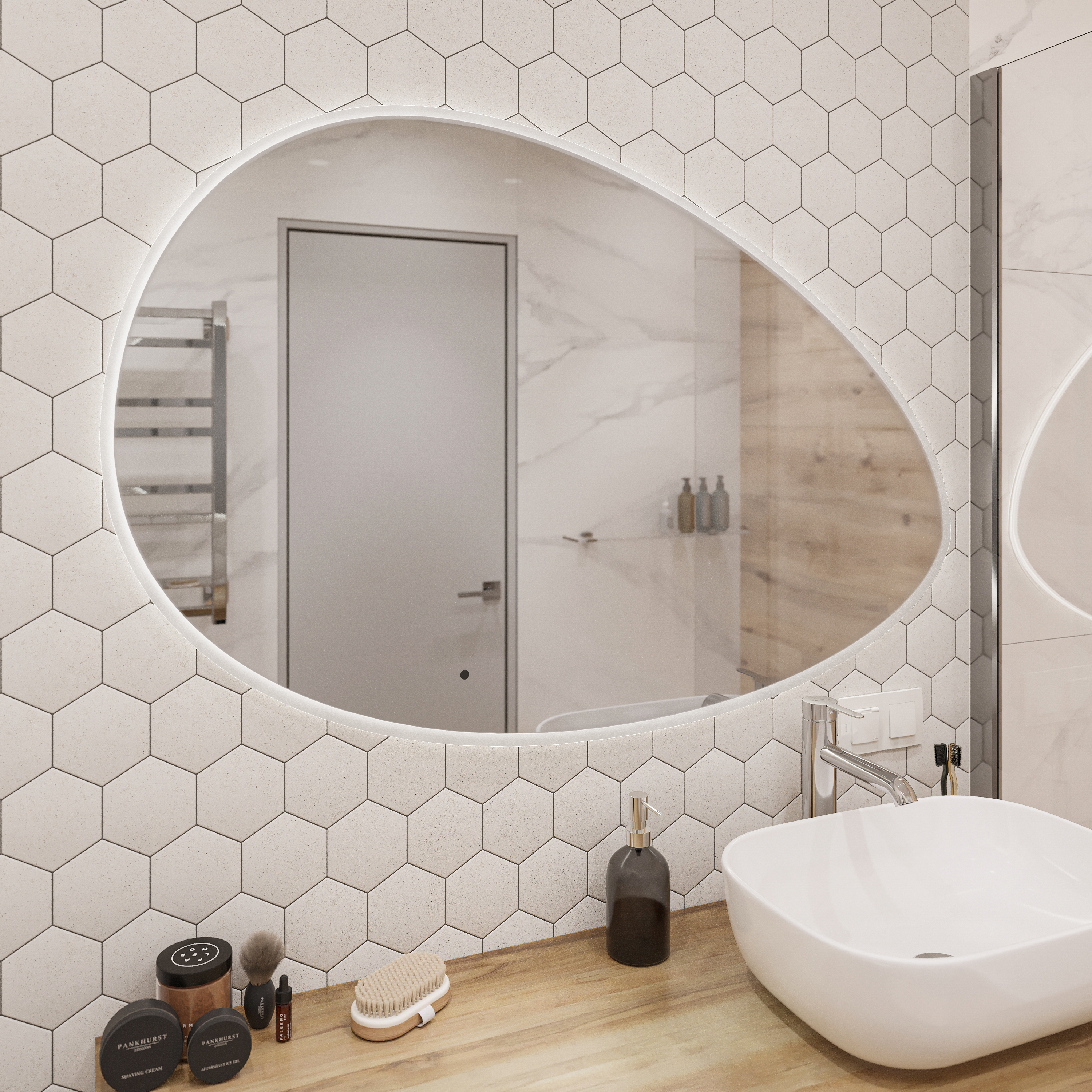 Зеркало STWORKI Скаген 120 с подсветкой, белое, инфракрасное управление,овальное, большое LED-00002578 - 3