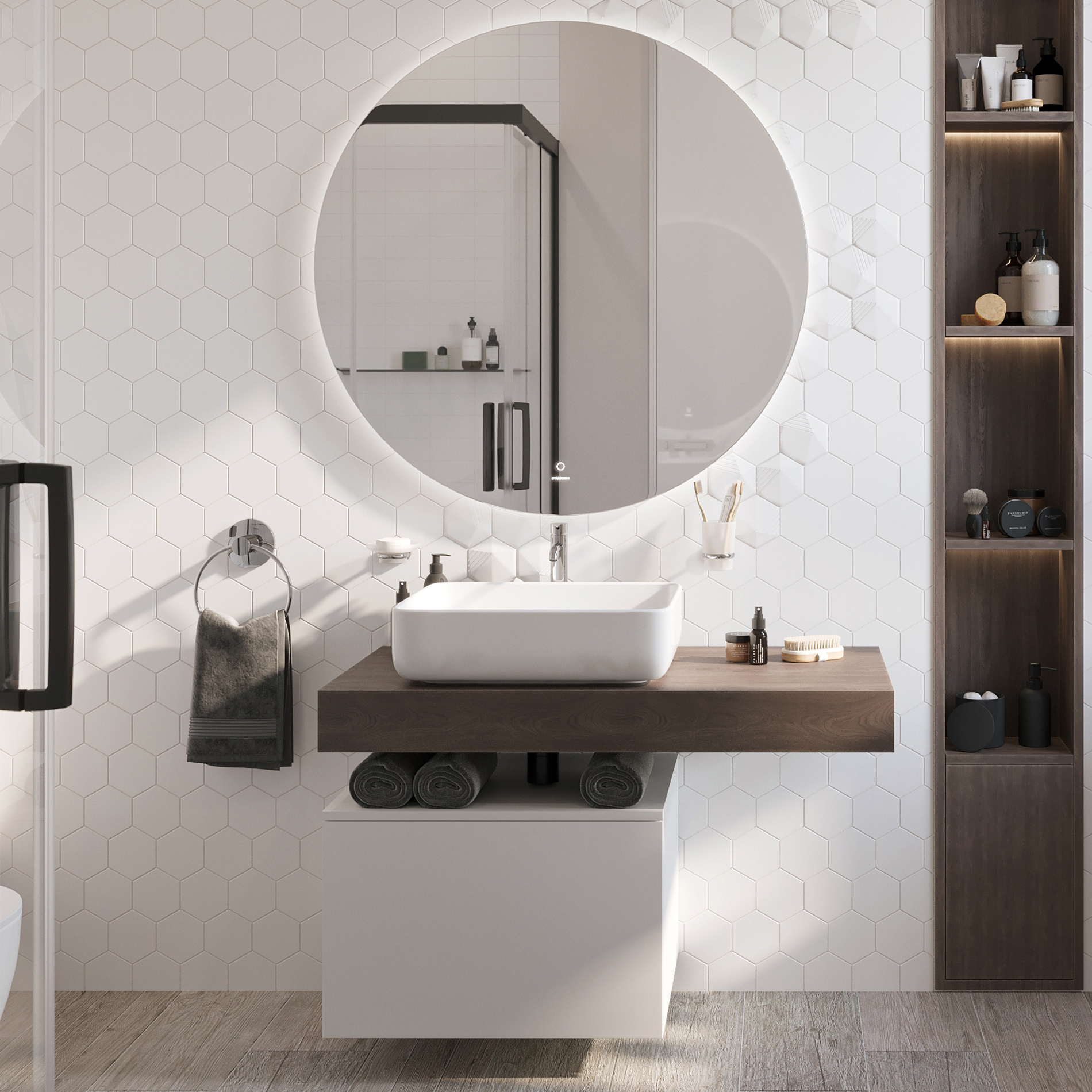 Мебель для ванной STWORKI Ольборг 100 столешница дуб карпентер, без отверстий, с тумбой 60, с раковиной STWORKI Soul 1 белой 489322 - 0