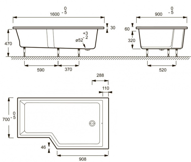 Акриловая ванна Jacob Delafon  160x90 см  E6D000R-00 - 1