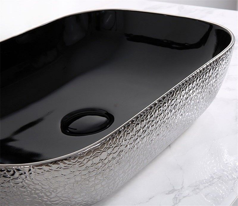 Раковина накладная CeramaLux NC 46 см черный/серебро  D1333H020 - 3