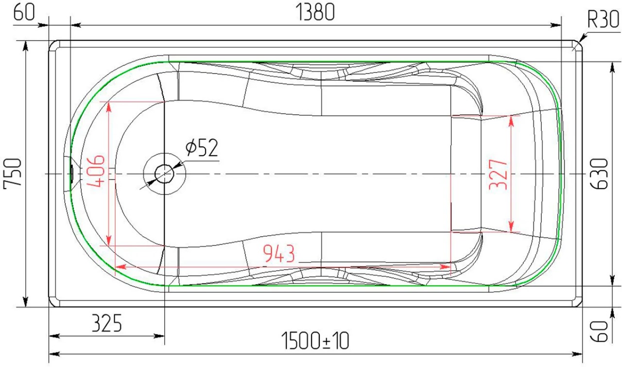 Чугунная ванна Универсал Сибирячка 150x75 см, пристенная, на ножках 4607152360226 - 2