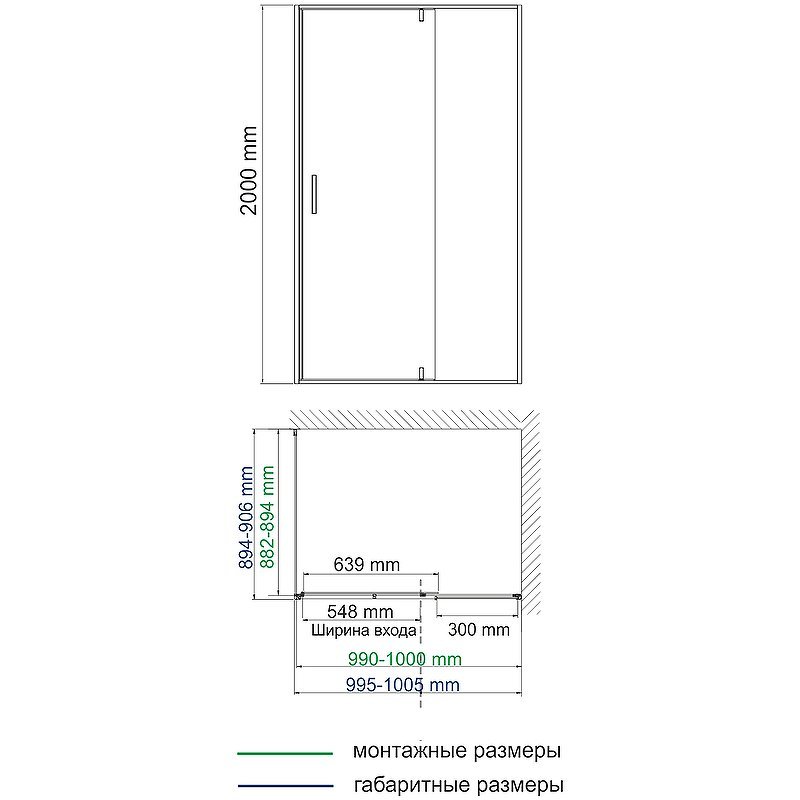 Душевой уголок Wasserkraft Aisch 100x90 профиль золото матовое стекло прозрачное 55P22 - 2