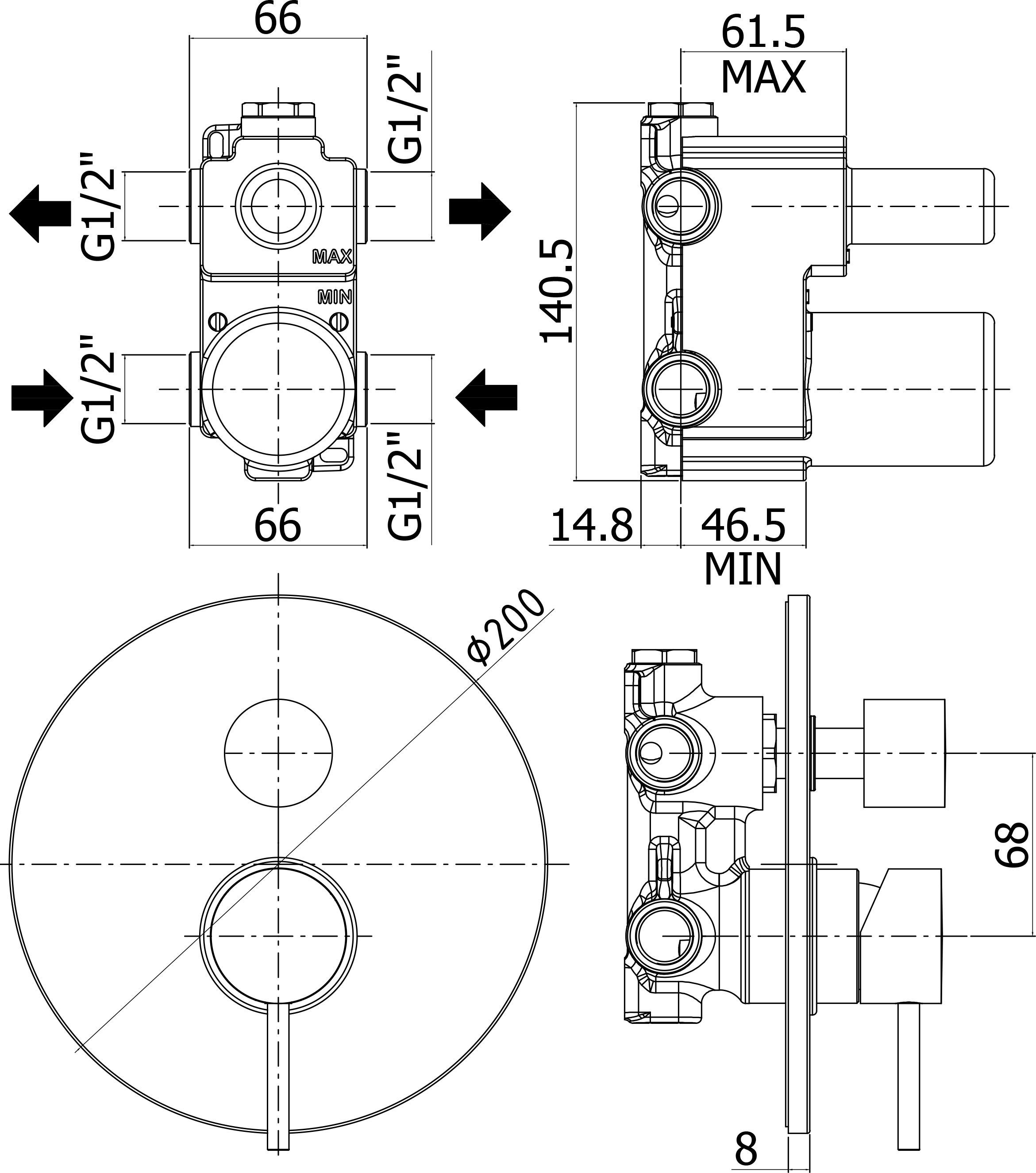 Смеситель Paffoni Light LIG018NO С ВНУТРЕННЕЙ ЧАСТЬЮ, для ванны с душем - 1