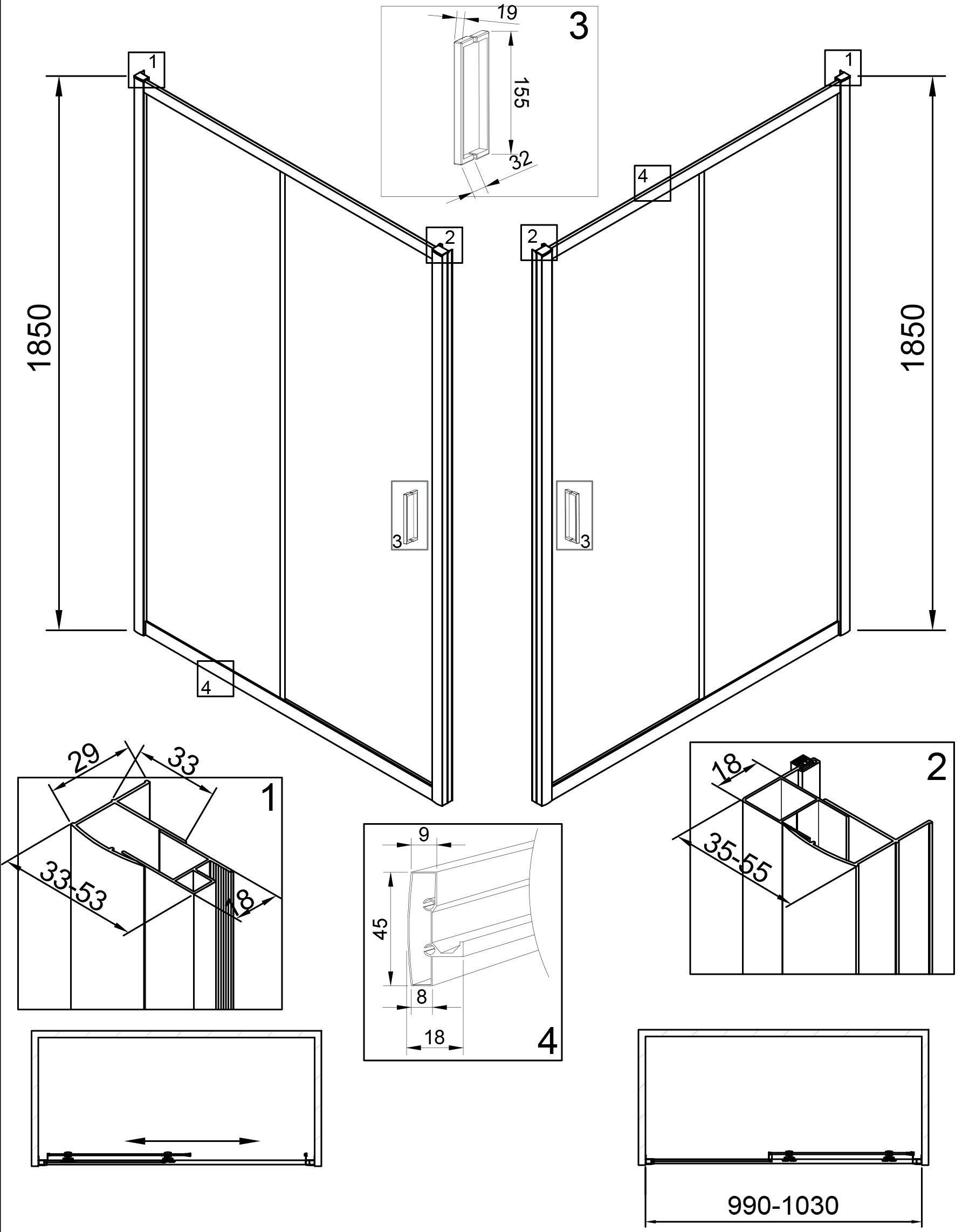 Душевая дверь Veconi Vianno 100, черный  VN46B-100-01-C5 - 1