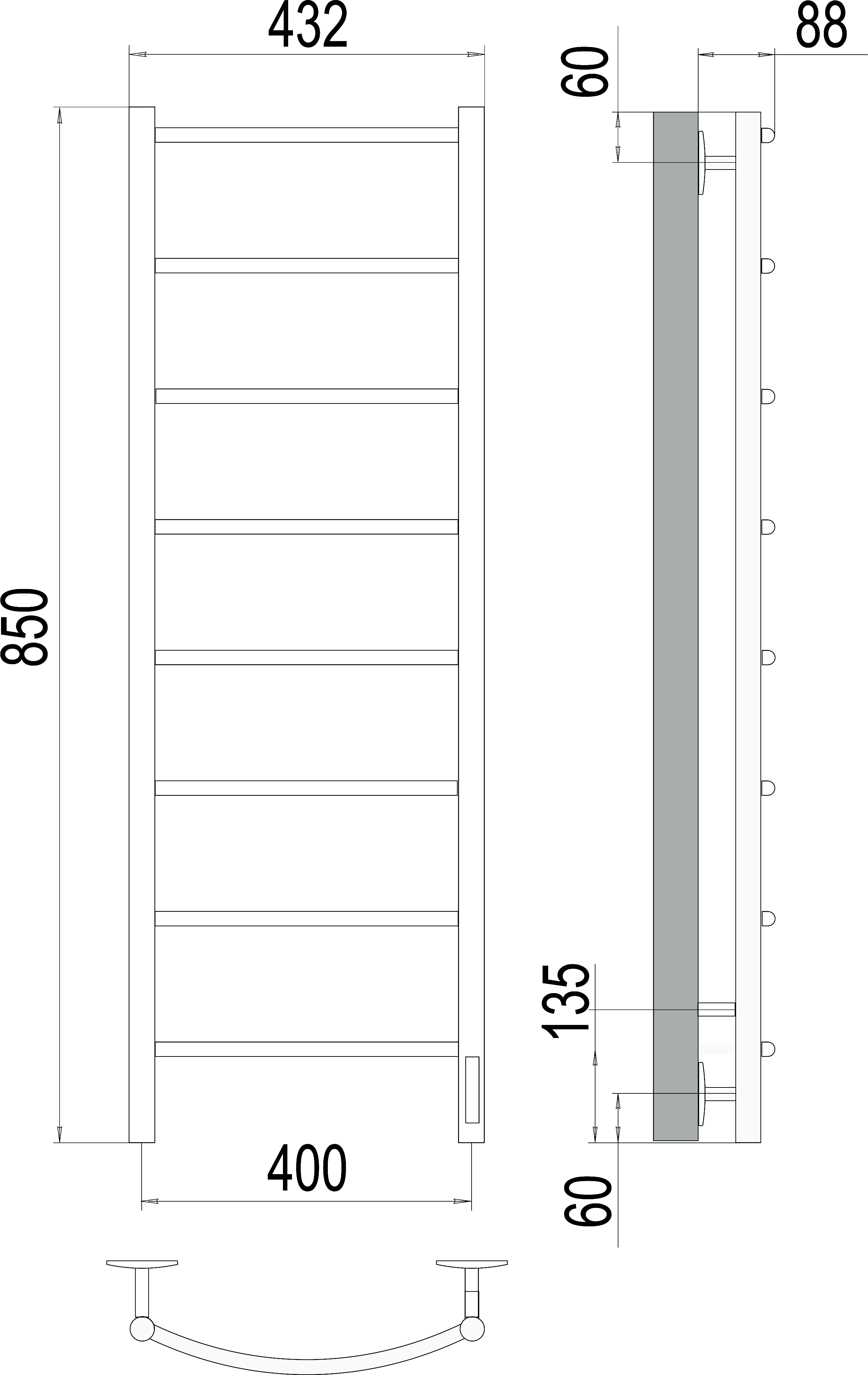 Электрический полотенцесушитель Terminus Классик П8 400x850 Хром 4670078531346 - 2