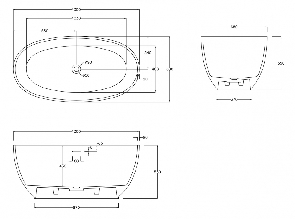 Ванна из искусственного камня ABBER Stein AS9641-1.3 белая матовая - 6