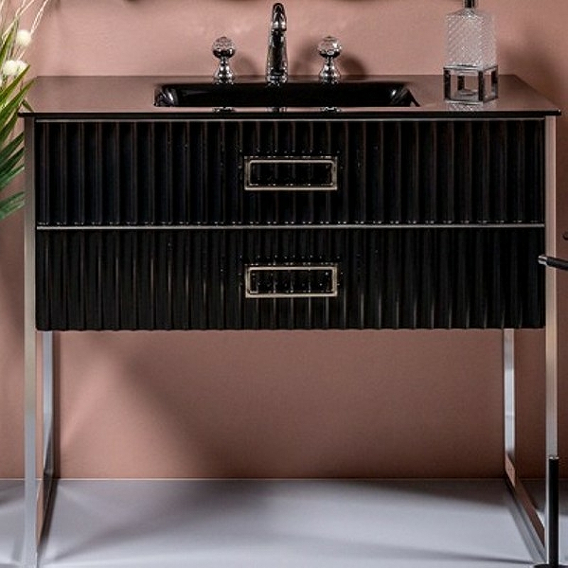 Тумба под раковину моноблок Boheme Armadi Art Monaco 80 черный глянец - хром 866-080-BCR - 0