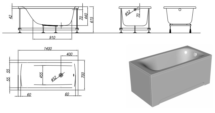 Ванна акриловая Kolpa san Evelin 140x70 белый 5831-01 - 3