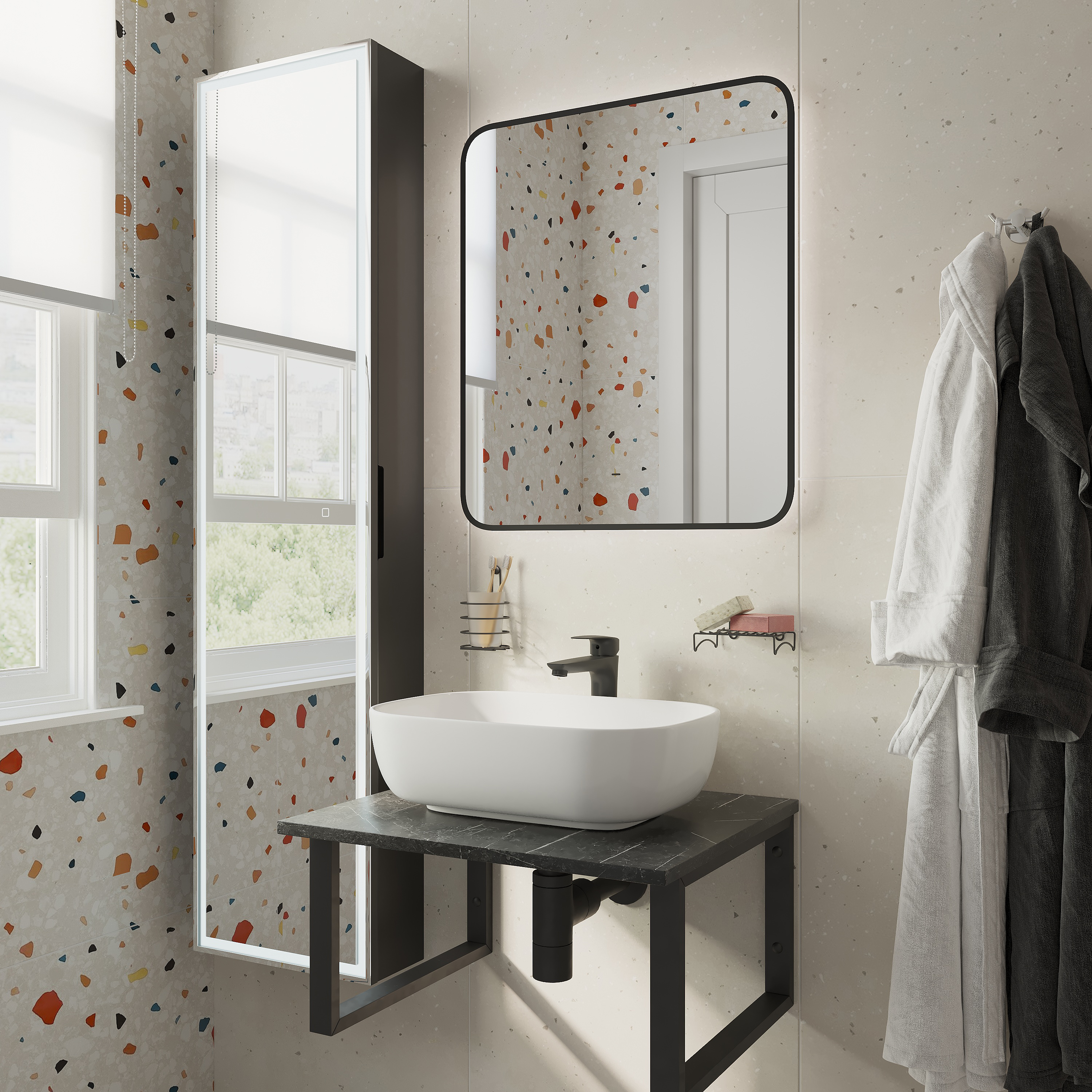 Столешница с раковиной DIWO Элиста 60 чёрный мрамор, с раковиной Moduo 50 Square 554738 - 2