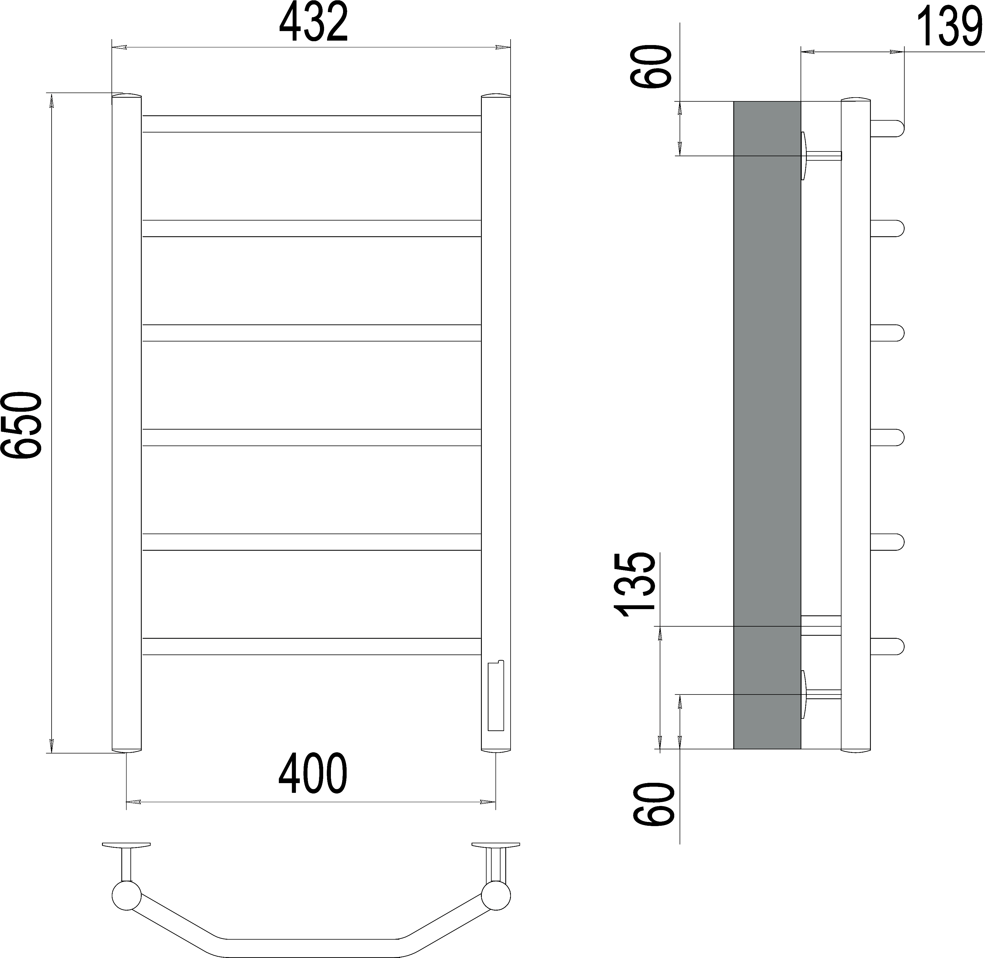 Электрический полотенцесушитель Terminus Виктория П6 400x650 Хром 4670078531186 - 2