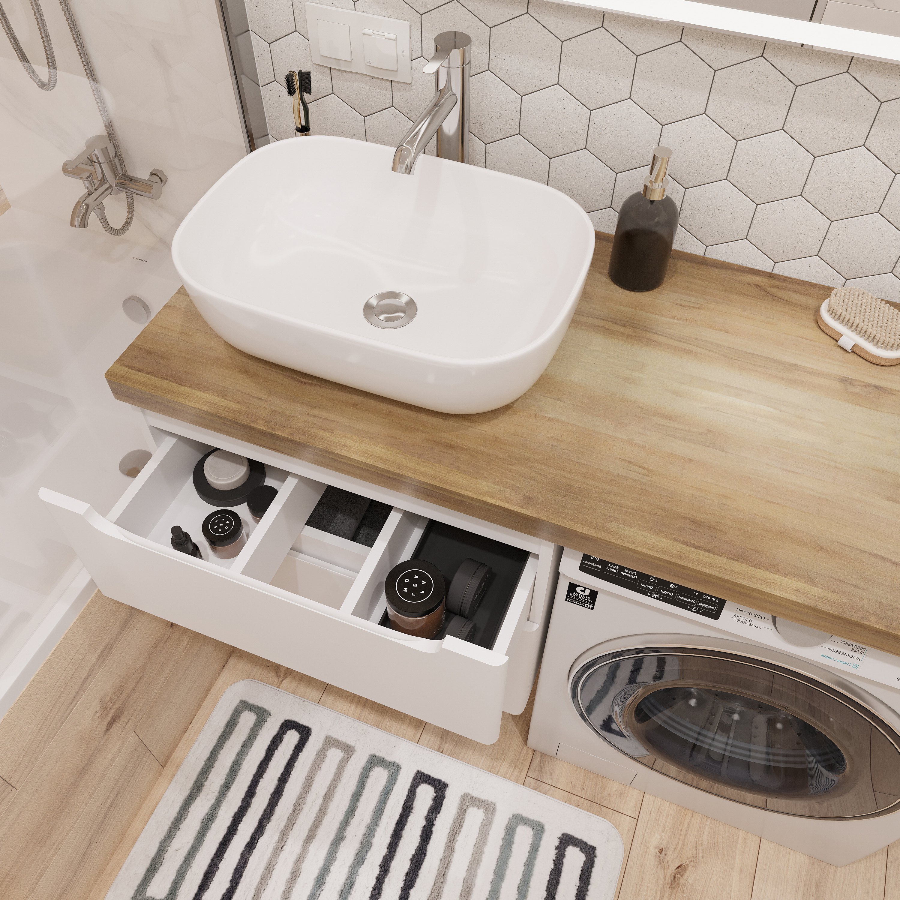 Мебель для ванной STWORKI Берген 60 белая со светлой столешницей 122, раковина Moduo 50 Square, R 549752 - 4