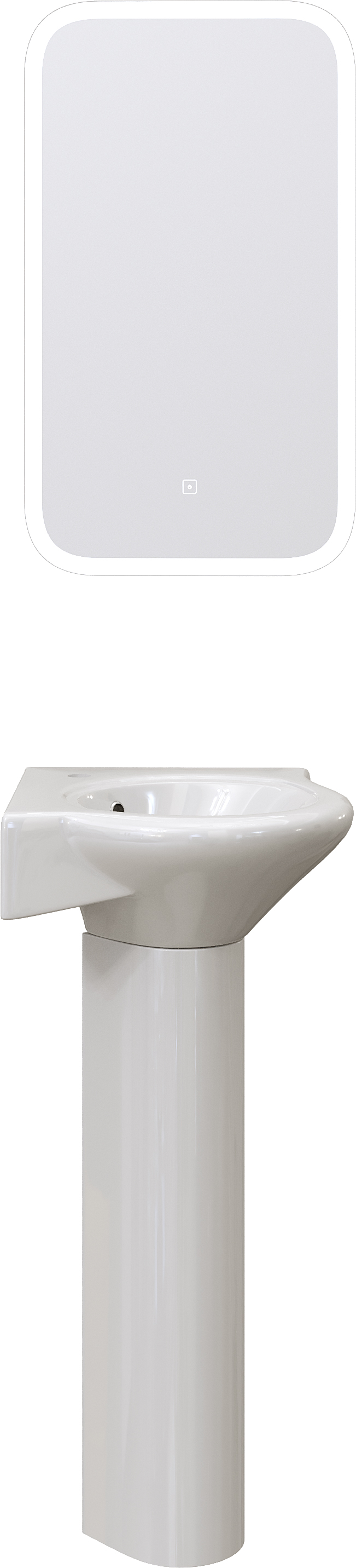 Комплект  Раковина DIWO Псков 0100 угловая + Зеркало DIWO Псков 40 с подсветкой + Сифон для раковины Wirquin Минор с отводом для стиральной машины + П 550542 - 3