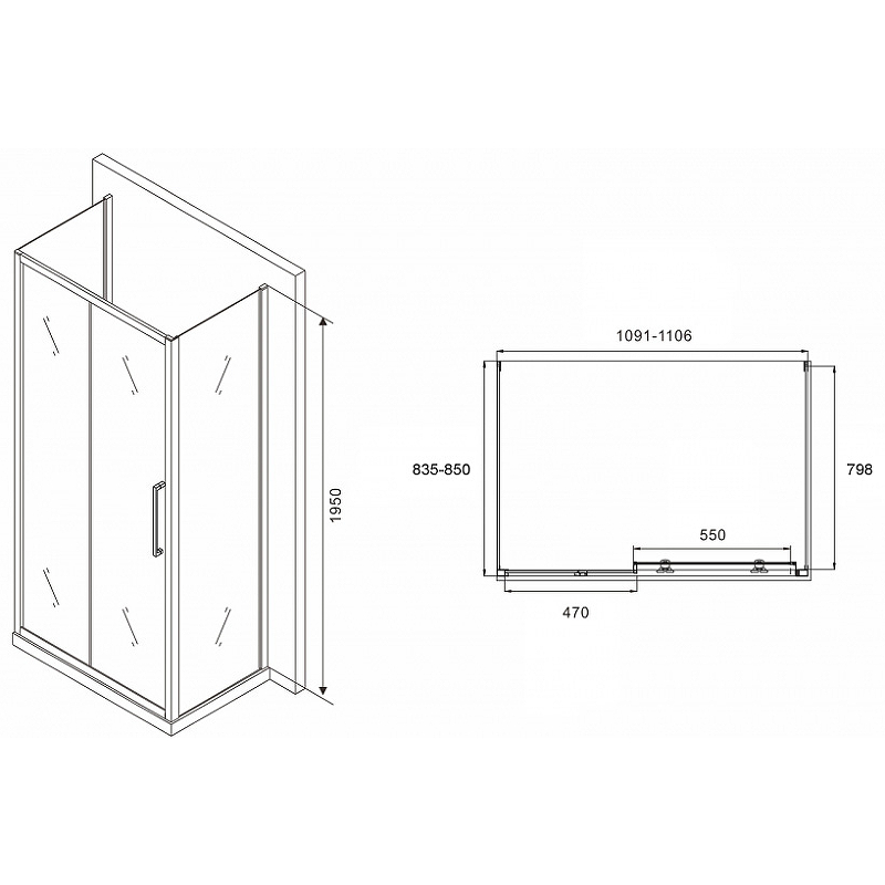 Душевой уголок Abber Schwarzer Diamant 110х85 черный стекло прозрачное AG30110BH-S85B-S85B - 1