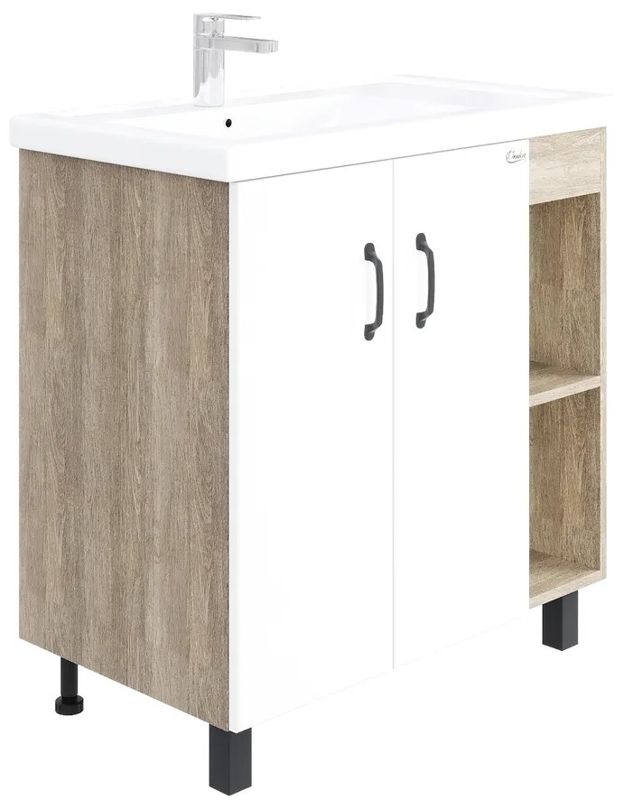 Тумба под раковину Onika Тимбер 80 белый - светлое дерево 108045 - 0