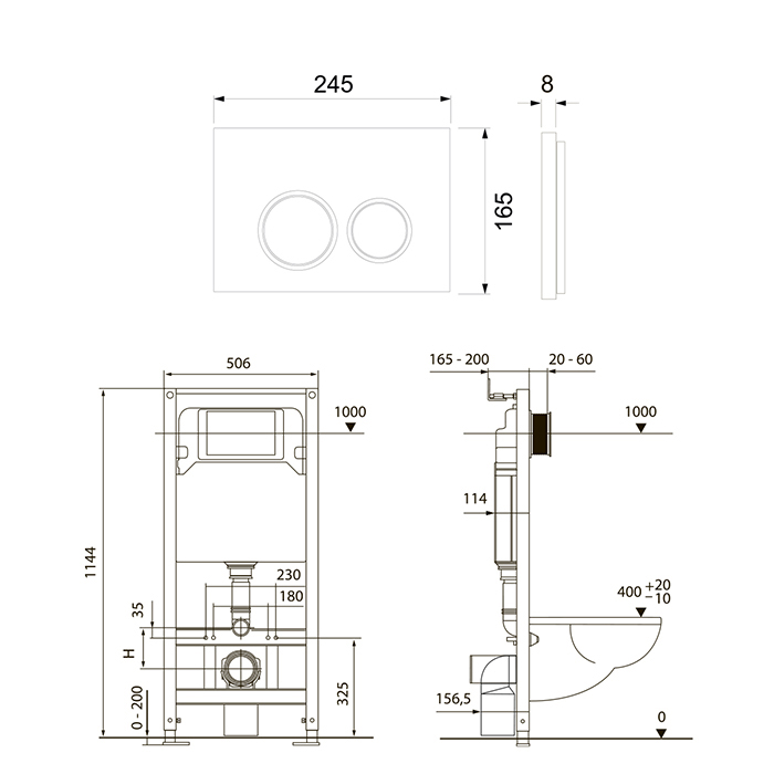TECE spring комплект 4 в 1 Застенный модуль,панель смыва с прямоугольными кнопками, черный матовый S955202 - 1