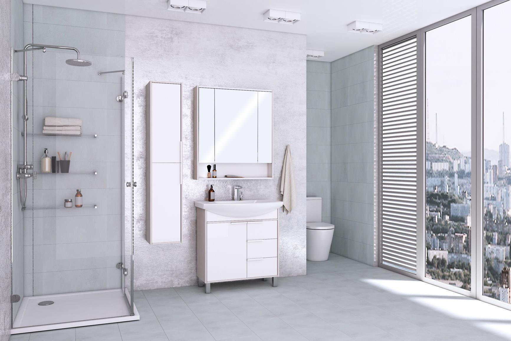 Зеркало-шкаф Aquaton Рико 80 белый-светлое дерево 1A215302RIB90 - 3