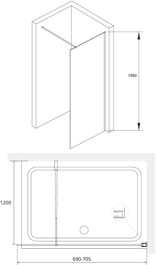 Душевая перегородка RGW Walk In WA-002 70х195 профиль хром стекло прозрачное 35100207-11 - 2