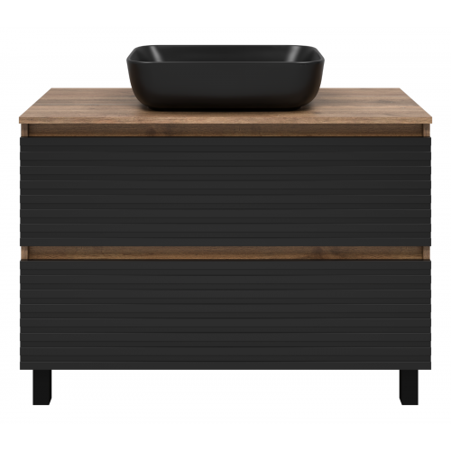 Тумба под раковину Brevita Dakota 100 дуб галифакс олово, черный кварц  DAK-07100-19/02-2Я - 0