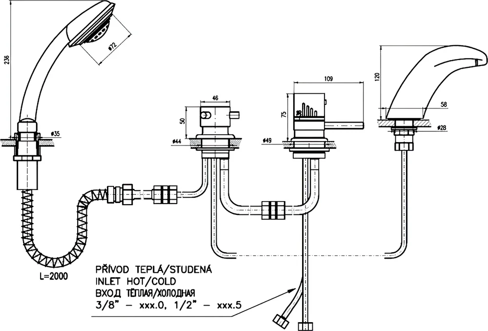 Смеситель на борт ванны термостатический Rav Slezak Dunaj хром DT271.5P - 1