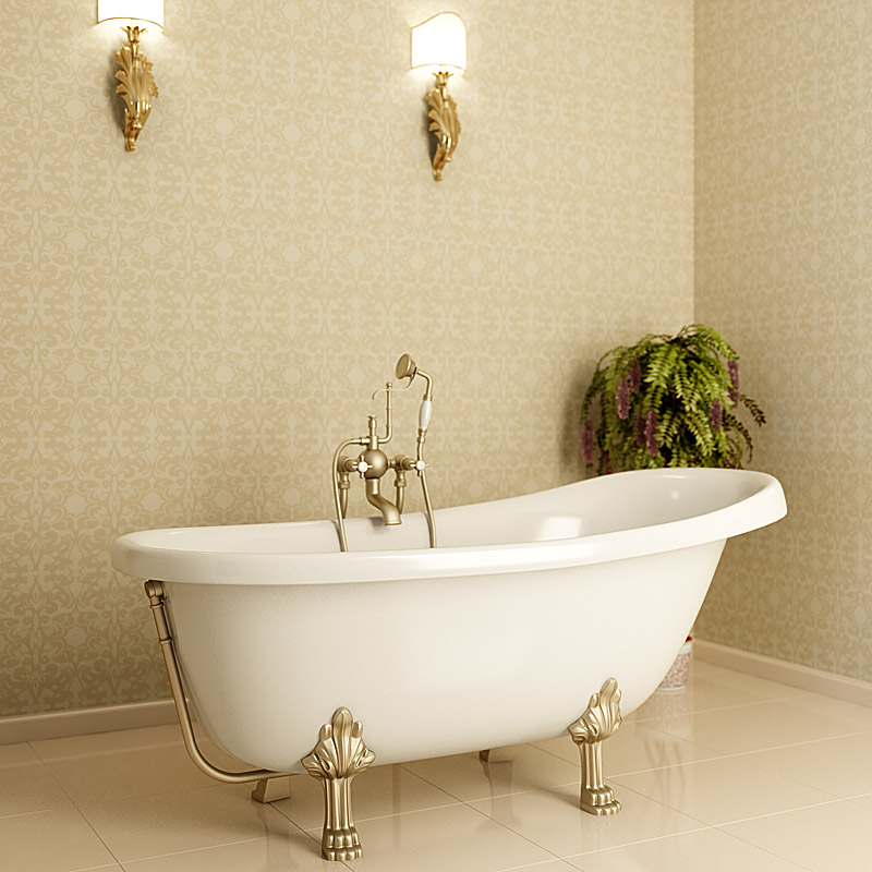 Ванна из искусственного камня Фэма Салерно белая, ножки золото САЛЕРНО-GOLD - 1