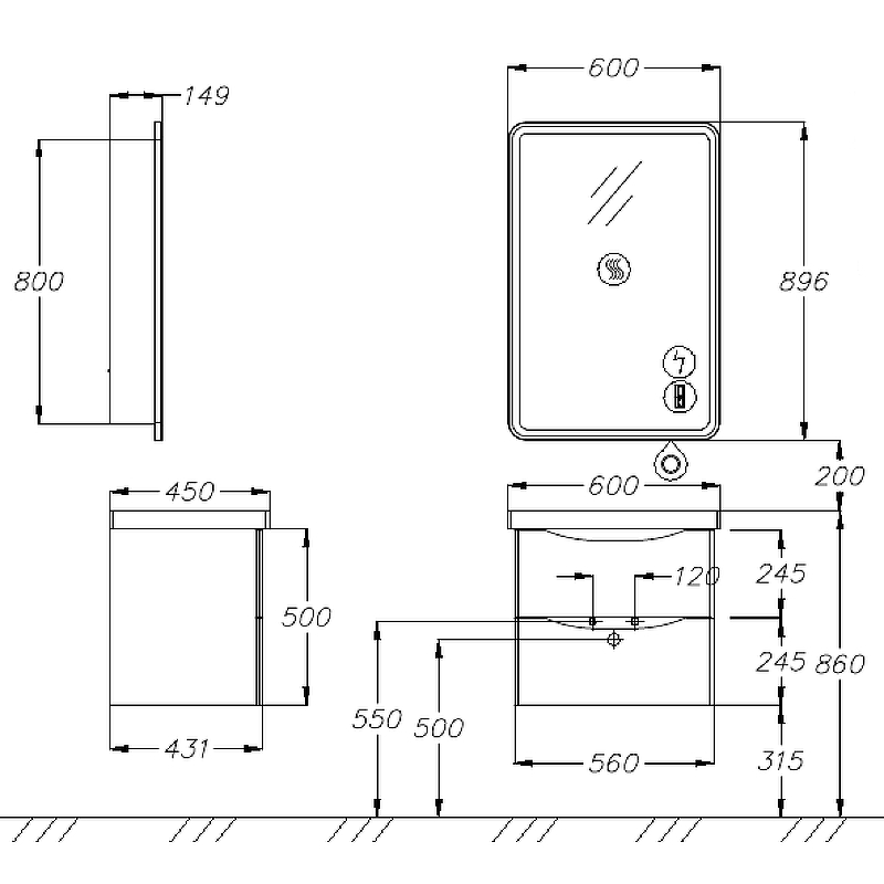 Тумба под раковину Opadiris Элеганс 60 белый матовый 00-00006894 - 5