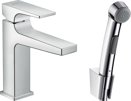 Смеситель Hansgrohe Metropol 32522000 для раковины с гигиеническим душем, с донным клапаном Push-Open - 0