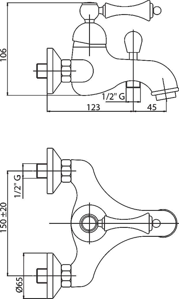 Смеситель Cezares Margot MARGOT-VM-03/24-Bi для ванны с душем - 2