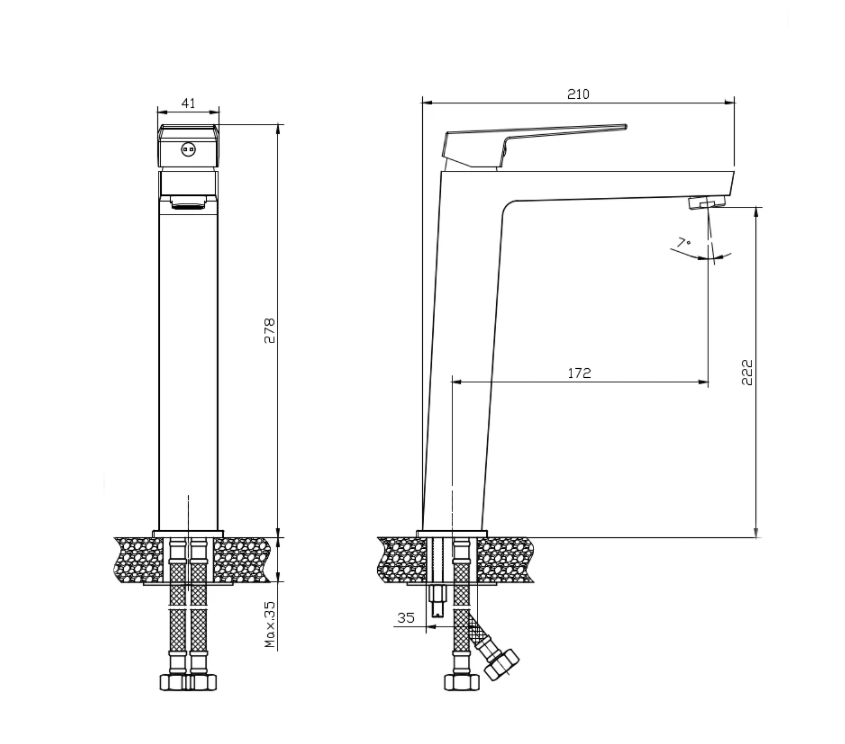 Смеситель для умывальника высокий RUSH Thira  TR3635-13Black - 1