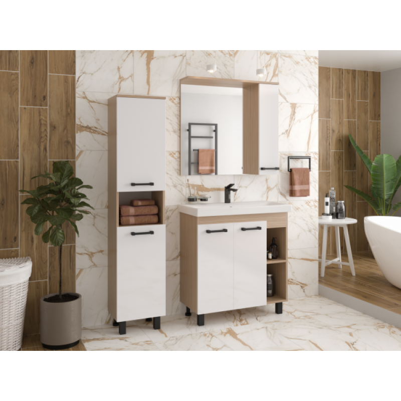 Тумба под раковину Misty Крафт 80 белая - светлое дерево П-Кра-07080-011 - 2