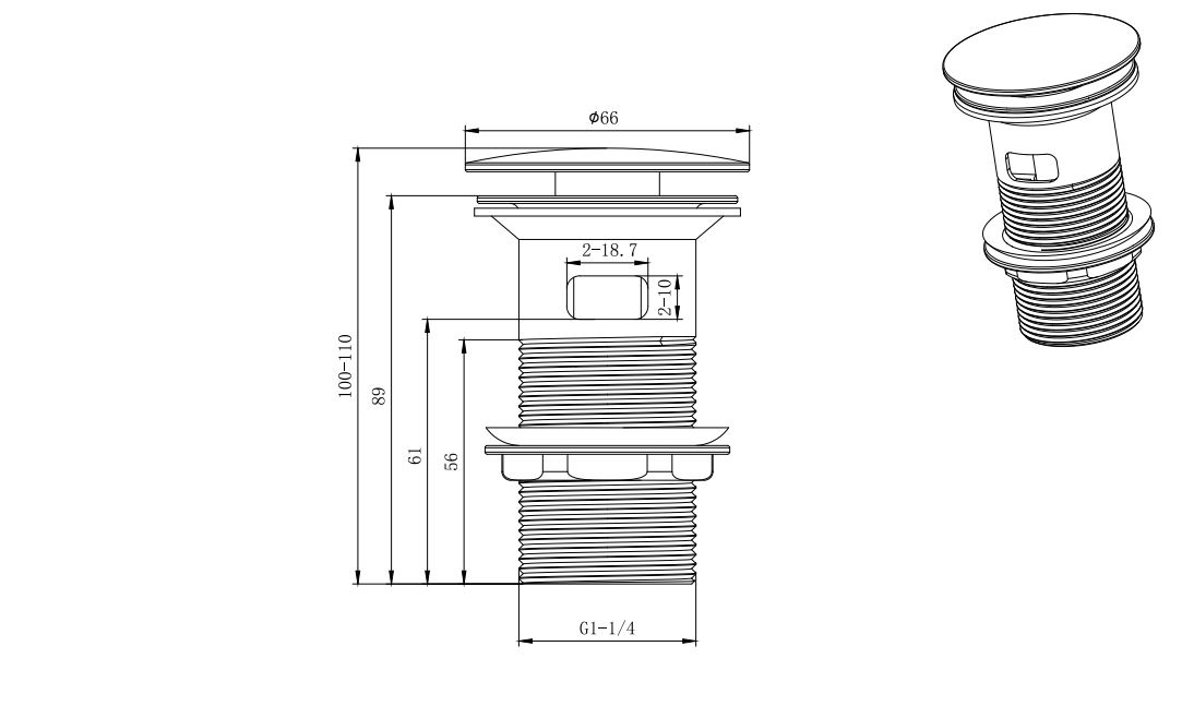 Сливной набор для раковины AQUATEK AQ6001MB, матовый черный - 1
