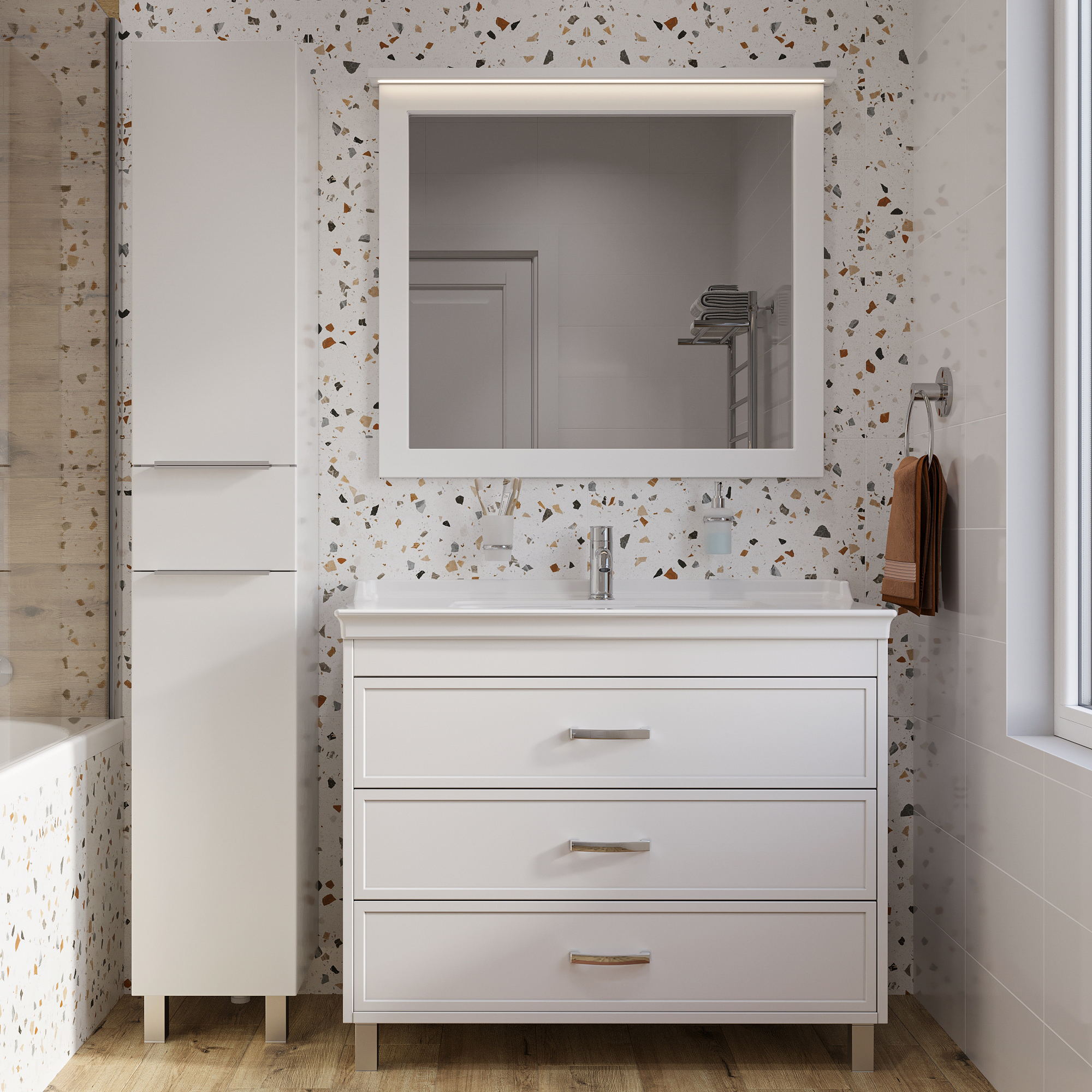 Мебель для ванной STWORKI Хальмстад 100 белая, под дерево (комплект, гарнитур) 505729 - 0