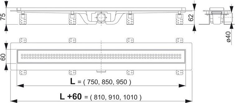 Душевой лоток AlcaPlast APZ9-Simple 850 с решеткой и опорами APZ9-850M - 1