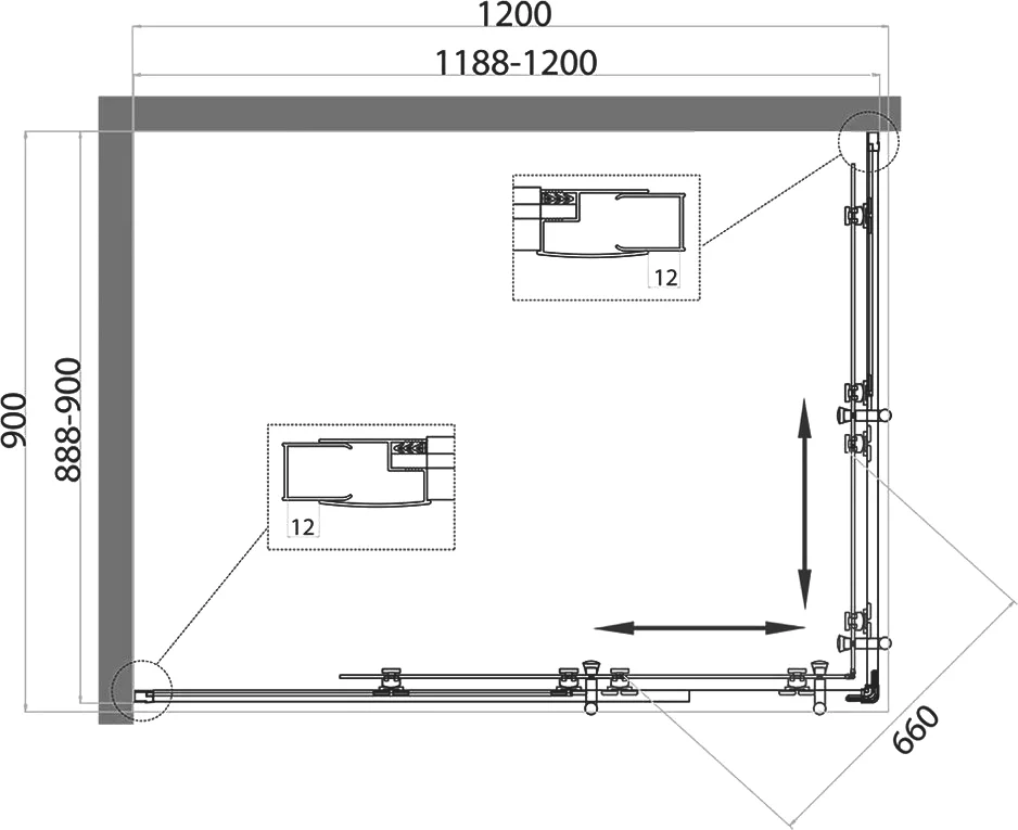 Душевой уголок BelBagno Uno 120х90 стекло текстурное  UNO-195-AH-2-120/90-P-Cr - 4