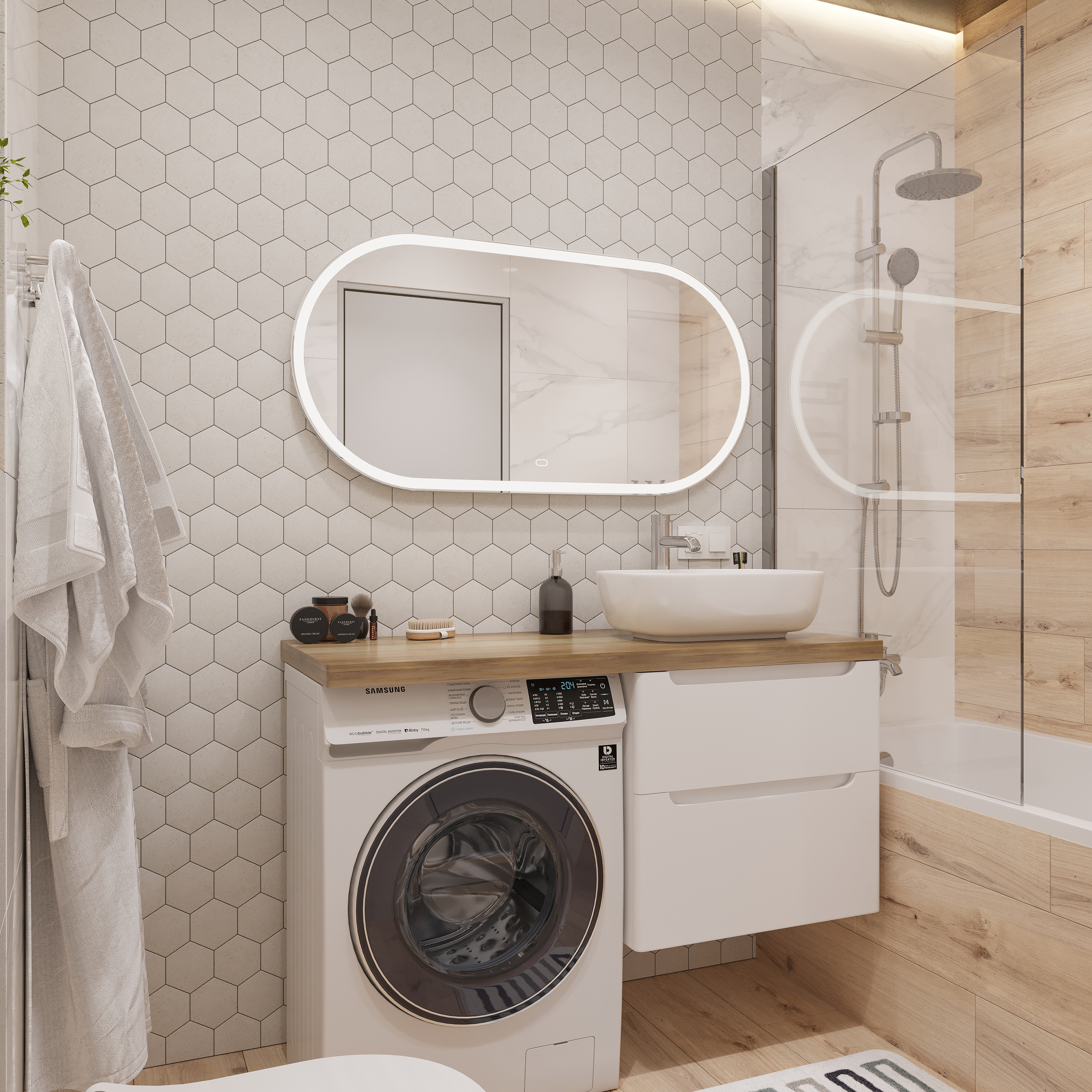 Тумба с раковиной STWORKI Берген 60 белая со светлой столешницей 122, Moduo 50 Square, L 549614 - 3