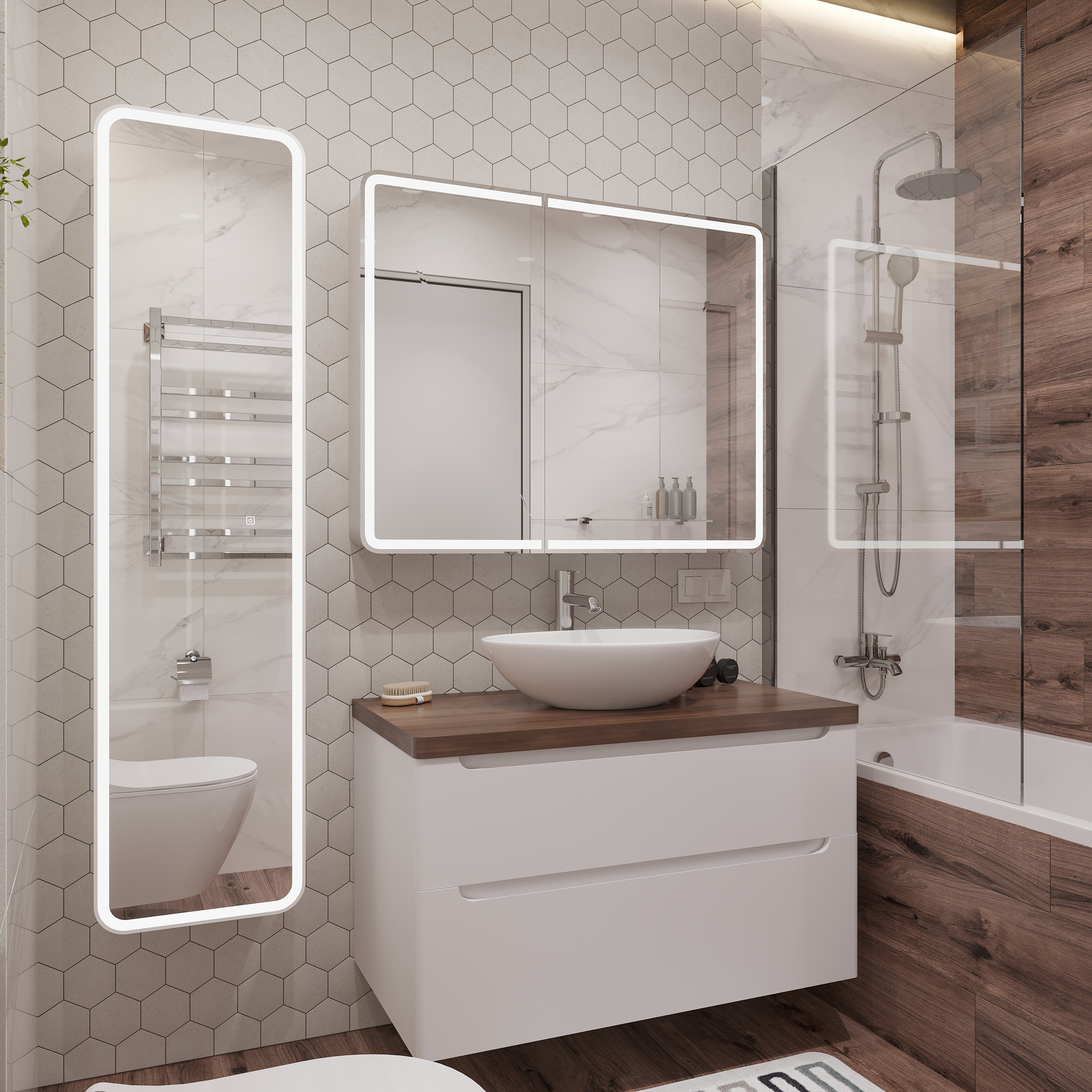 Мебель для ванной STWORKI Берген 100 белая с темной столешницей, раковина Moduo 55 Leaf 549593 - 1