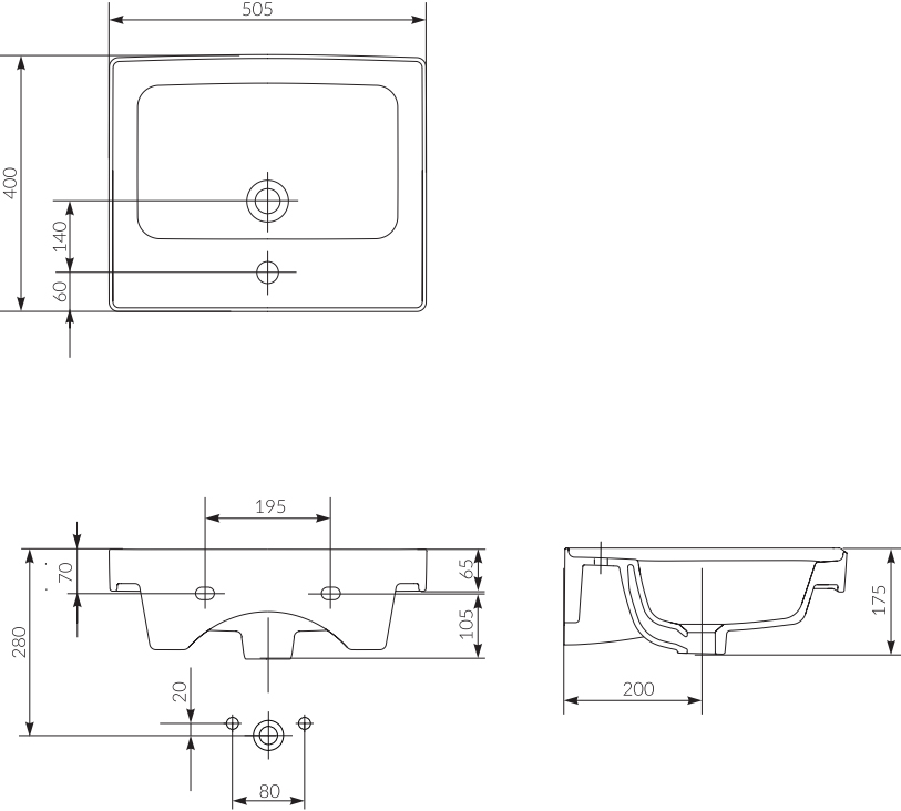 Раковина Cersanit Crea UM-CRE50/1 P-UM-CRE50/1 - 4
