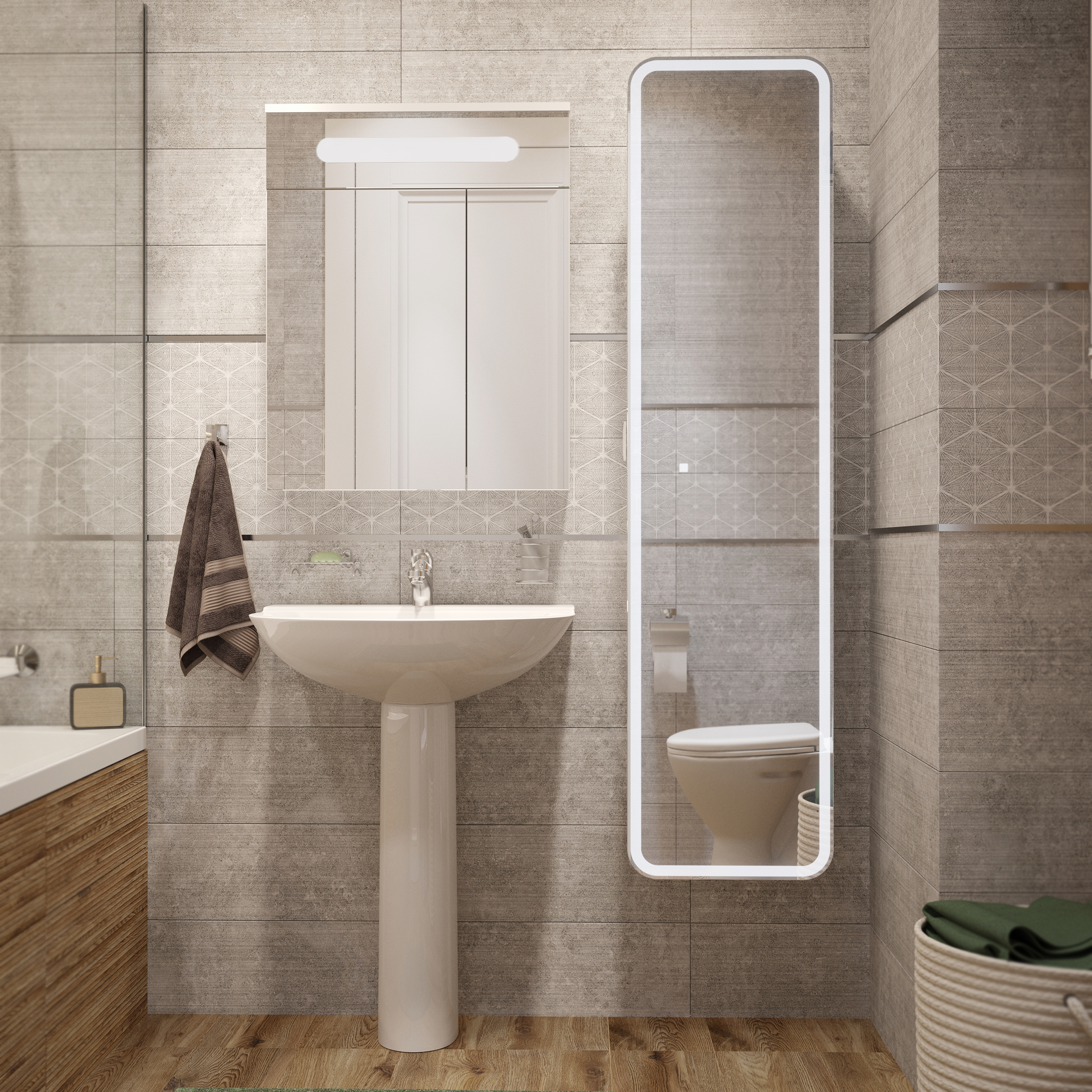 Комплект  Раковина DIWO Муром 0114 + Зеркало-шкаф DIWO Коломна 60 + Сифон для раковины Wirquin Минор с отводом для стиральной машины + Пьедестал для р 550581 - 0