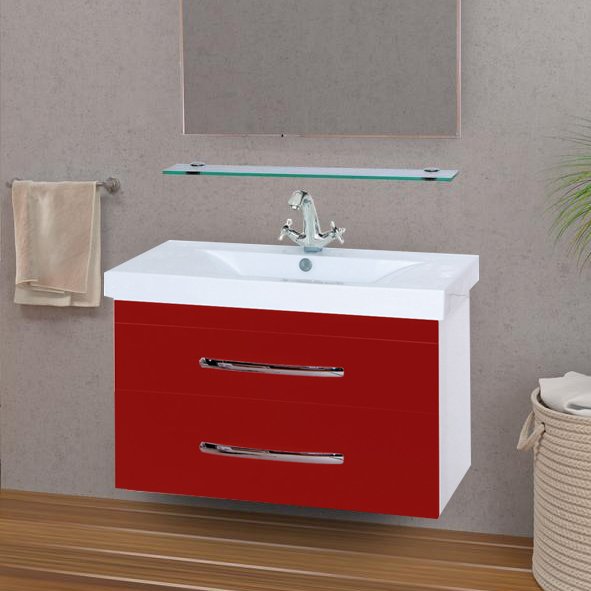 Тумба с раковиной Misty Эмилия 90 подвесная красная - 0