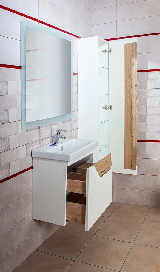 Тумба под раковину Бриклаер Брайтон 60 белая матовая/дуб кера  4627125415784 - 7