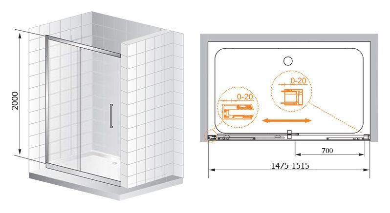 Душевая дверь в нишу Cezares Premier Soft W BF1 150 C Cr IV PREMIER-SOFT-W-BF-1-150-C-Cr-IV - 6