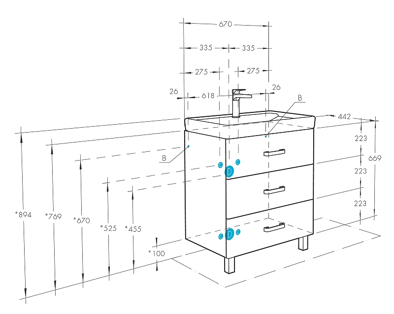 Комплект мебели напольный Aquaton Америна 70 М белый глянцевый - 17