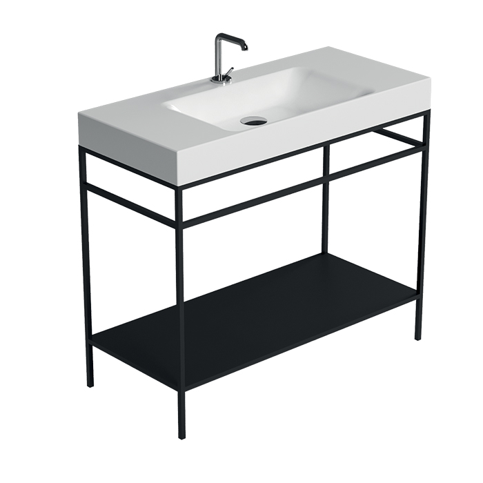 Kerasan Cento Стальная структура 100х45см, под раковину, напольная, с металлической полкой, цвет: черный матовый 924431 - 0