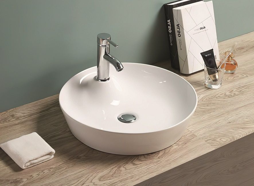 Раковина керамическая накладная AM-78111, цвет белый, 435х435х130 - 0