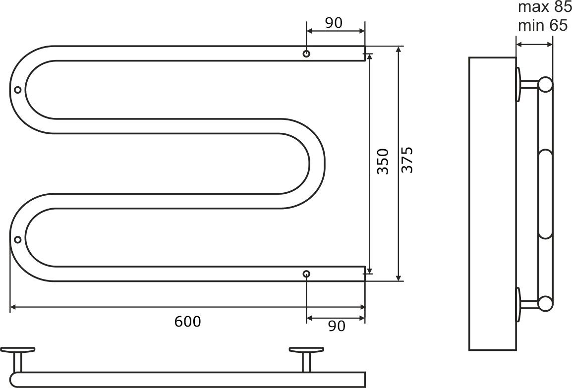Электрический полотенцесушитель Terminus M-образный 600x350 Хром 4620768883927 - 5