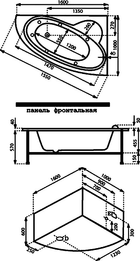 Акриловая ванна Bas Сагра 160x100 см R В 00032 - 5