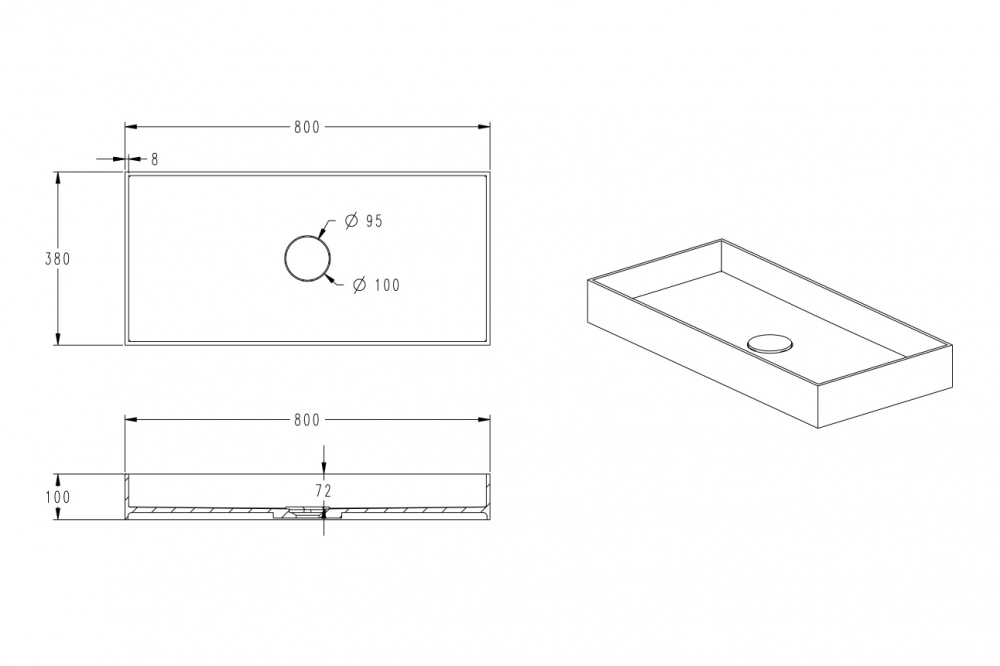 Раковина накладная Abber Stein 80х38 белый матовый AS2622 - 2