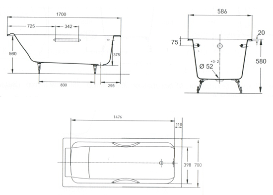 Чугунная ванна Jacob Delafon Parallel E2947 без отверстий для ручек E2947-00 - 4
