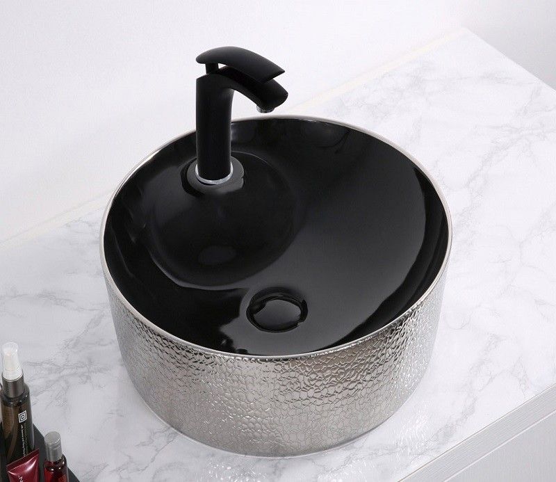 Раковина накладная CeramaLux NC 43 см черный/серебро  D1306H020 - 0