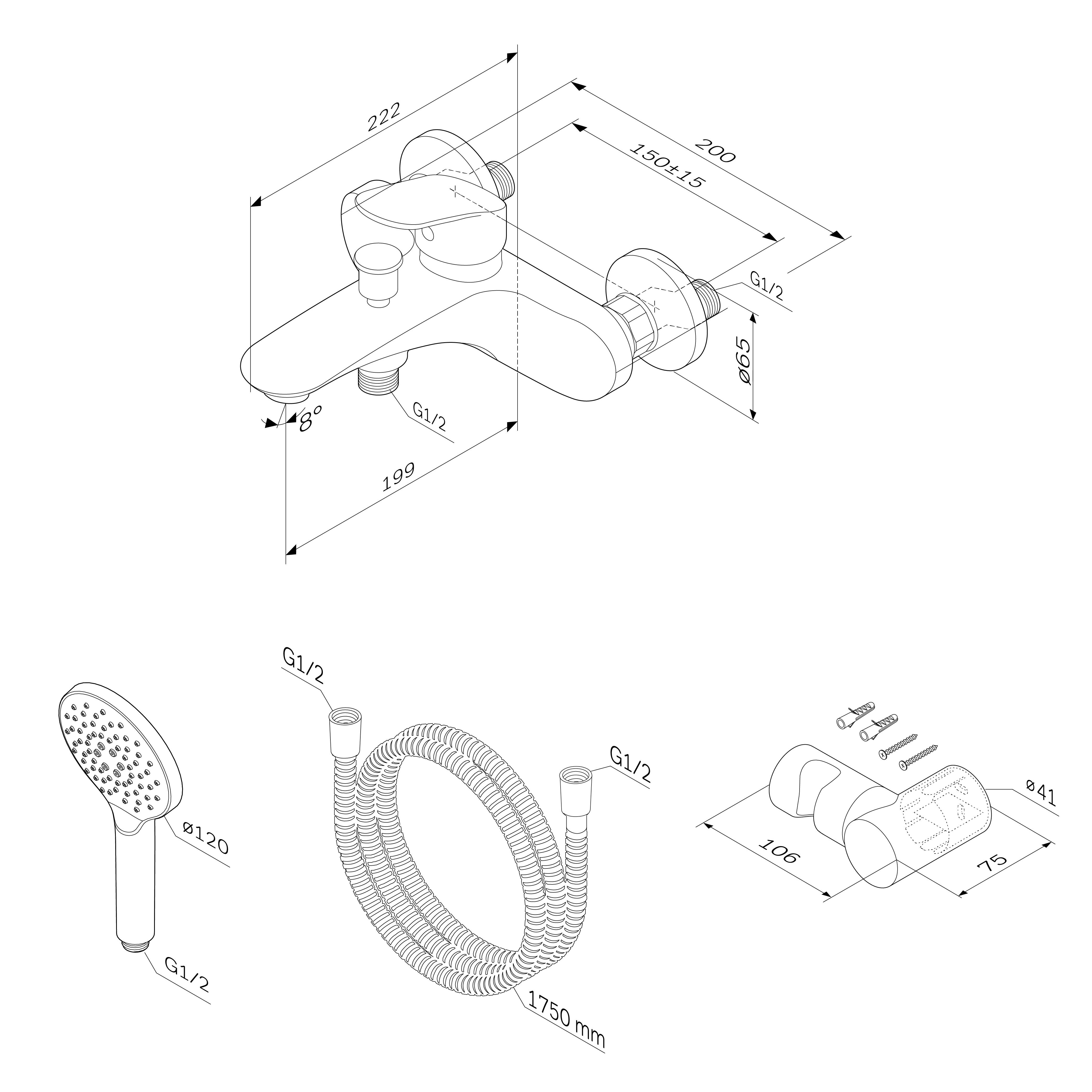 Смеситель AM.PM Like F8015000 для ванны с душем, хром - 7